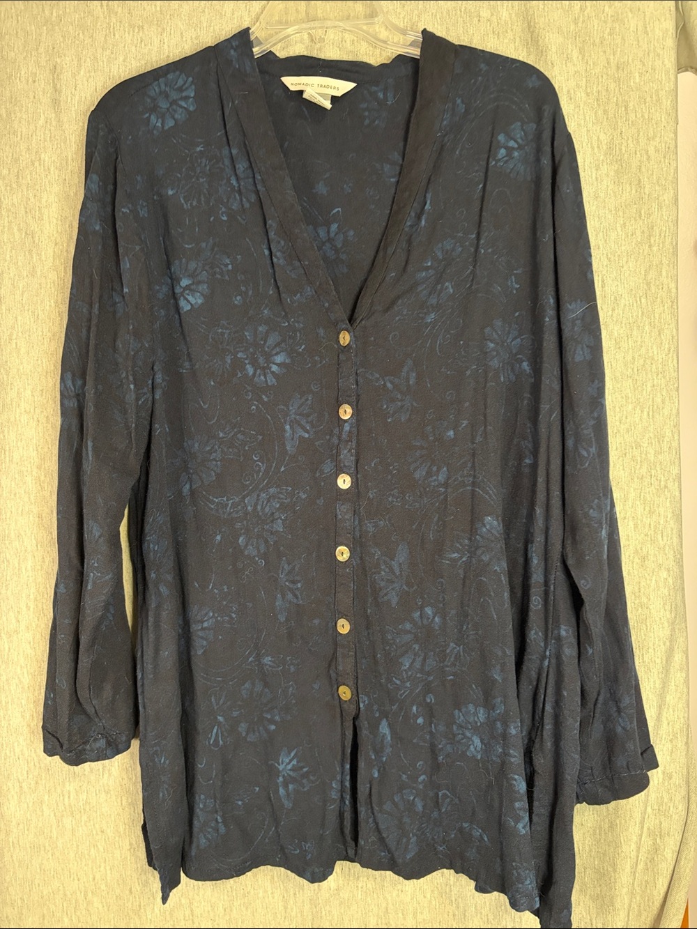 Nomadic Traders Navy Floral Button-Down V-Neck Shirt